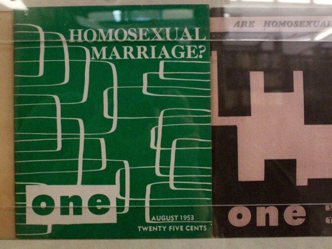 A cover from ONE Magazine at the ONE National Gay & Lesbian Archives at USC.