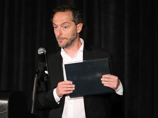 CENTURY CITY, CA - JANUARY 11:  Cinematographer Emmanuel Lubezki speaks onstage after receiving an award for Best Cinematography for 'Gravity' at InterContinental Hotel on January 11, 2014 in Century City, California.  (Photo by Imeh Akpanudosen/Getty Images)
