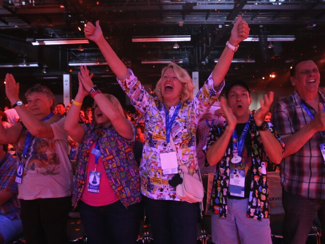 People enjoy a performance of the song "Remember Me" from "Coco" during a presentation at Disney's D23 EXPO 2017 on November 22, 2017.