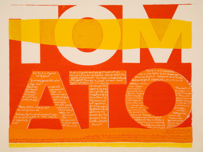 "The Juiciest Tomato of All," Corita, serigraph, 1964. 