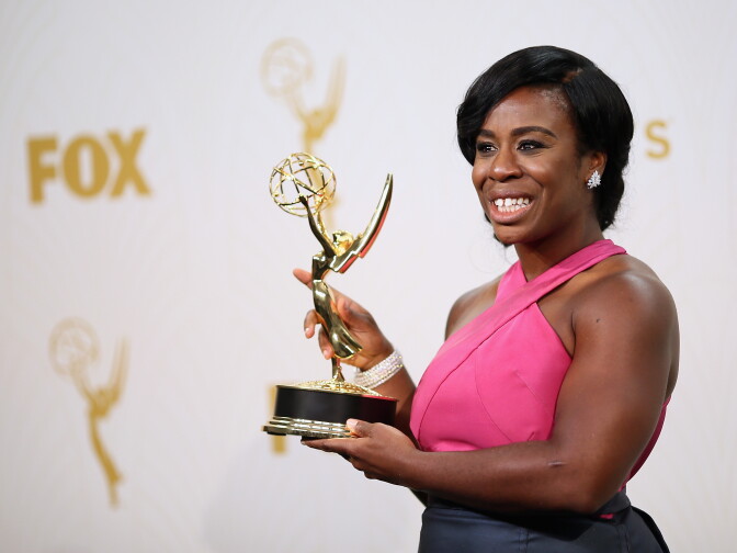 LOS ANGELES, CA - SEPTEMBER 20:  Actress Uzo Aduba, winner of the award for Outstanding Supporting Actress in a Drama Series for 'Orange Is the New Black', poses in the press room at the 67th Annual Primetime Emmy Awards at Microsoft Theater on September 20, 2015 in Los Angeles, California.  (Photo by Mark Davis/Getty Images)