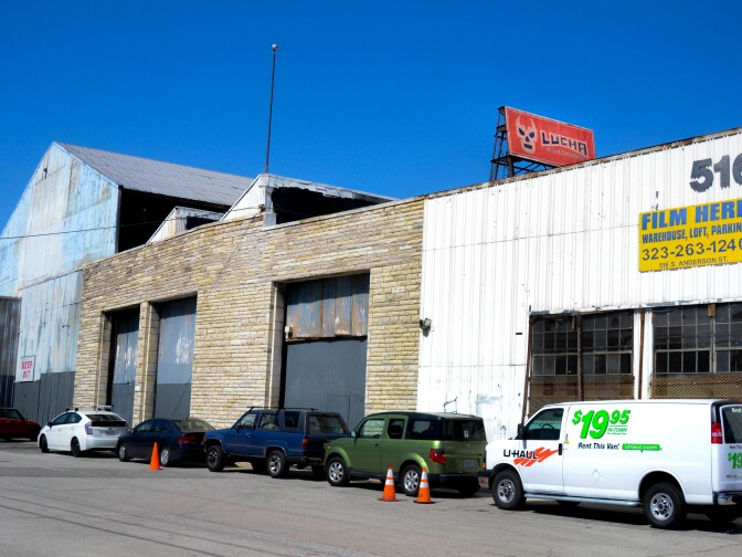 An exterior view of the warehouse where Lucha Underground is filmed.