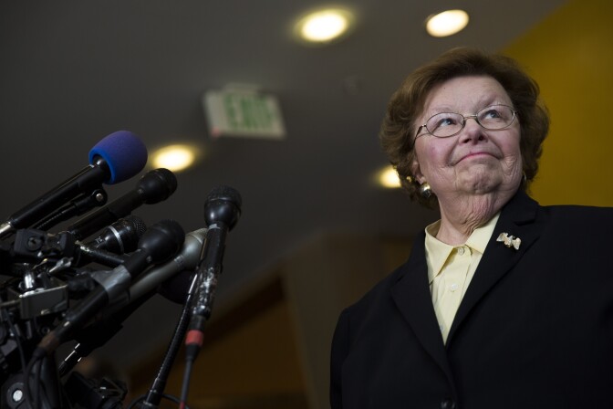 BALTIMORE, MD - MAY 5: Sen. Barbara Mikulski (D-MD) speaks to the media at the University of Baltimore, May 5, 2015 in Baltimore, Maryland. Attorney General Loretta Lynch spoke with members of Congress and faith leaders on Tuesday during a private meeting at the University of Baltimore. (Drew Angerer/Getty Images)