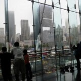 People look at construction in progress at Ground Zero on September 7, 2011. 