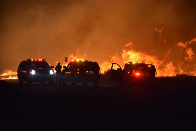 A photo from the Kern County Fire Department shows a new wildfire that broke out late Thursday, June 23, 2016, quickly tearing through dozens of homes and prompting evacuations.
