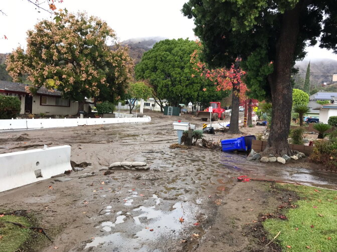 Mud and debris flow impacting a neighborhood in Duarte on Friday, Dec. 16, 2016.