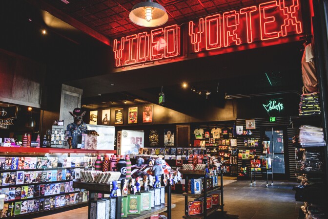 The new L.A. outpost of Alamo Drafthouse includes a store where customers can rent DVDs for free.