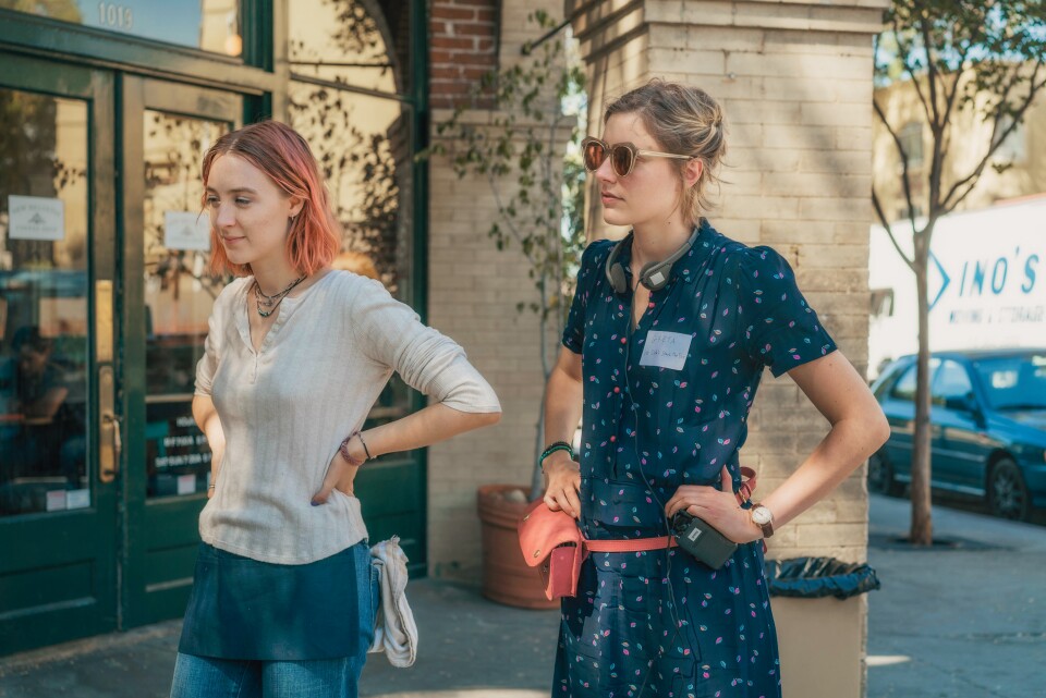 Saiorse Ronan and writer/director Greta Gerwig on the set of Lady Bird. 