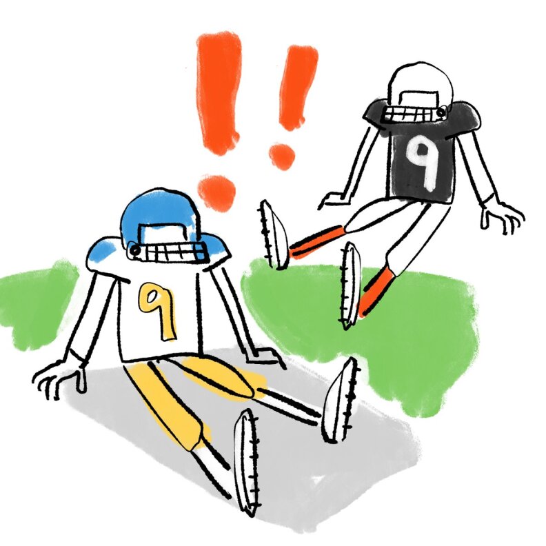 Person in #9 jerseys fo the Rams and the Bengals are both on the ground.