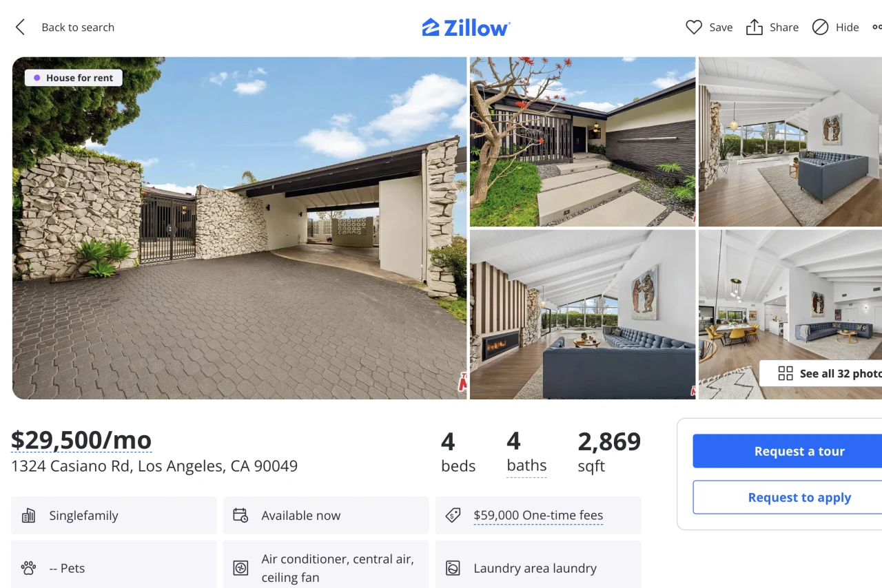 A screenshot of a Zillow listing for a Bel Air rental the morning of Jan. 11, 2025. The listing was later taken down.