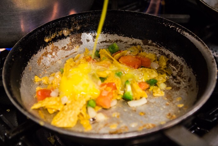 The makings of a migas taco at Joe's Bakery in Austin, Texas.