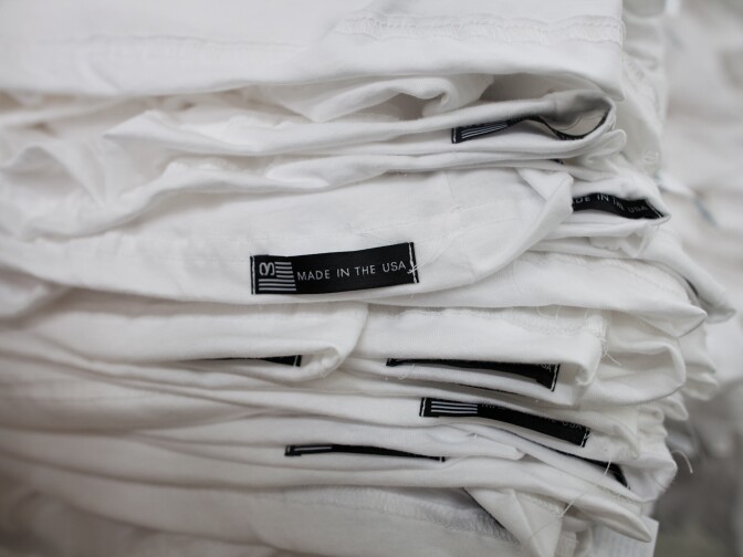 American Monument produces about 40,000-50,000 garments per week. A majority of the clothing is made for college campuses across the U.S.