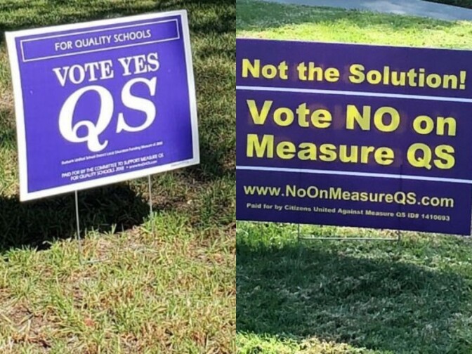 Purple signs are popping up around Burbank advocating for, and against, Measure QS. If passed, the measure would create a parcel tax. The funds would go to the school district.