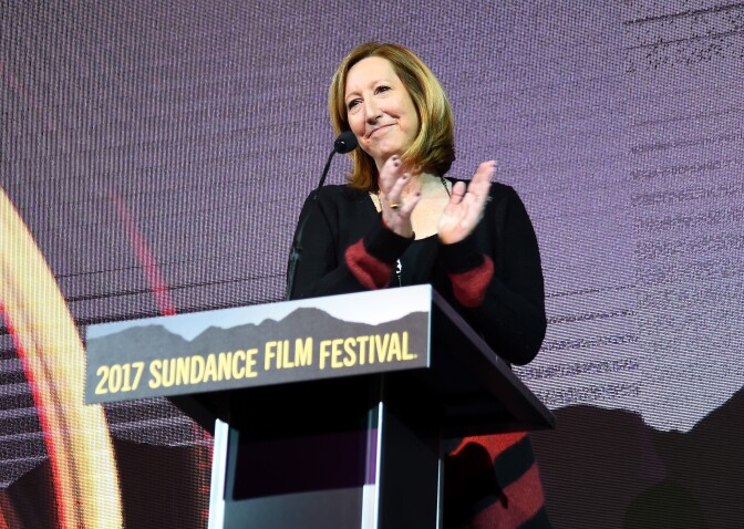 PARK CITY, UT - JANUARY 28:  Sundance Institute Executive Director Keri Putnam speaks during the 2017 Sundance Film Festival Awards Night Ceremony at Basin Recreation Field House on January 28, 2017 in Park City, Utah.  (Photo by Nicholas Hunt/Getty Images for Sundance Film Festival)