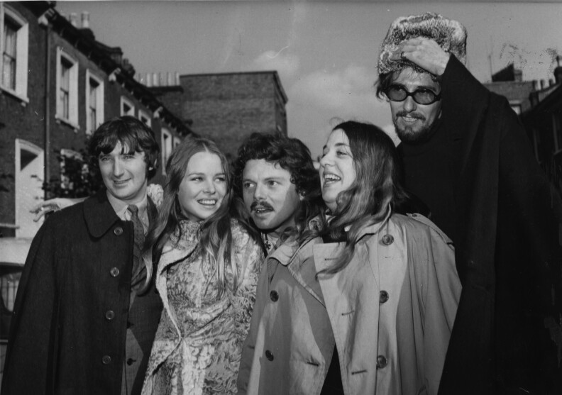 U.S. American Pop band "The Mamas And The Papas" are pictured walking on a street in London, October 6, 1967. From left to right are Denny Doherty, Michele Gillian, Scott McKenzie, Cass Elliott and John Phillips.  