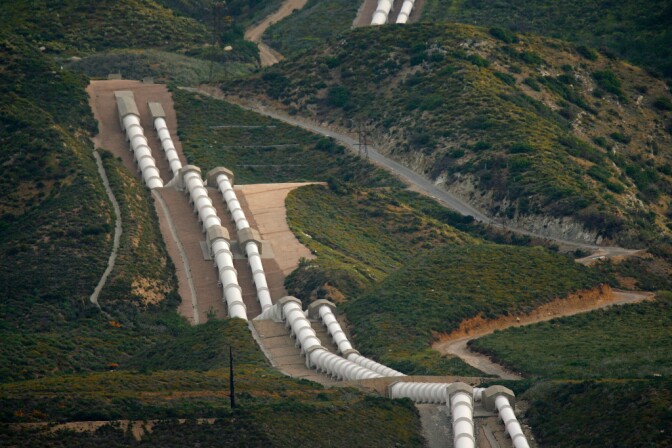 SAN BERNARDINO, CA - MAY 15:  The east branch of the California Aqueduct, which imports water from the Sierra Nevada Mountains, crosses the San Andreas Rift Zone, the system of depressions in the ground between the parallel faults of the San Andreas earthquake fault, on May 15, 2008 near San Bernardino, California. New calculations reveal a 99.7 percent chance that a magnitude 6.7 quake or larger will strike by 2037, according to the first-ever statewide temblor forecast released by the scientists of the United States Geological (USGS), Southern California Earthquake Center and California Geological Survey last month. Scientists have particular concern for the people living along the southern portion of the 800-mile-long San Andreas Fault east of Los Angeles. This section of the fault has had very little slippage for more than 300 years and has built up immense pressure that could release an earthquake of historic proportions at any time. Such a quake could produce a sudden lateral movement of 23 to 32 feet and be would be among the largest ever recorded. Experts have predicted that a quake of magnitude-7.6 or greater on the southern San Andreas would kill thousands of people and cause many billions of dollars in damages, dwarfing the 1994 Northridge disaster near Los Angeles that killed 72 people, injured more than 9,000 and caused $25 billion in damage.  (Photo by David McNew/Getty Images)