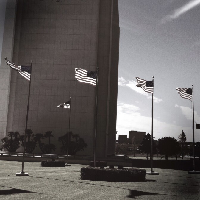Stock image shows the federal building in Westwood. During a protest last week, a Federal Protective Service officer fired his weapon at protesters. No one was hit. The officer has been placed on administrative leave.