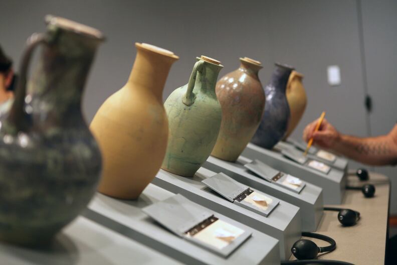 These vases are part of a summer-long exhibit at the Getty Villa featuring the scents of Ancient Rome.