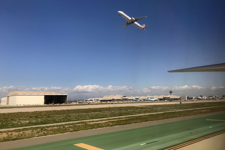 An American Airlines Airbus airplane takes off from Los Angeles (LAX) international airport on February 22, 2017.