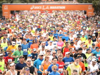 LOS ANGELES, CA - MARCH 09:  Start of the Los Angeles Marathon at Dodger Stadium on March 9, 2014 in Los Angeles, California.  (Photo by Harry How/Getty Images)