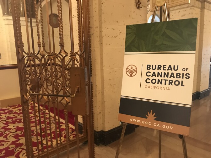 State cannabis regulators held a meeting in a downtown Los Angeles hotel to take public comment on proposed rules, Aug. 14, 2018. 