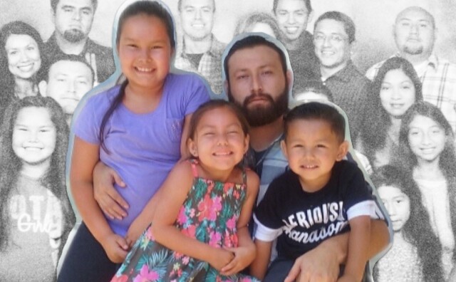 David Ordaz, Jr. poses for a photo with his children 