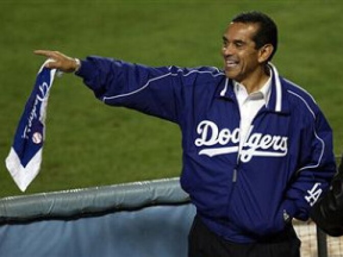 Los Angeles Mayor Antonio Villaraigosa cheers on the Los Angeles Dodgers against the St. Louis Cardinals in Game One of the NLDS during the 2009 MLB Playoffs at Dodger Stadium on October 7, 2009 in Los Angeles, California. 