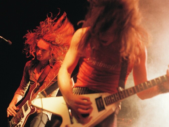 Metallica’s Cliff Burton and James Hetfield at the Stone, Palo Alto 1983