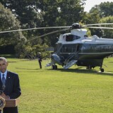 President Barack Obama delivers a statement on the first US bombing of the Islamic State group(IS) and Al-Qaeda at the White House in Washington, DC, September 23, 2014, before departing to attend the United Nations General Assembly in New York. President Obama said Tuesday the coalition of Arab nations involved in the first US air strikes in Syria, showed the United States was not alone in combating the Islamic State group. 