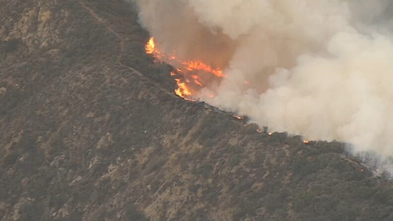 Authorities say a brush fire broke out around 5:20 a.m. Monday just north of the Tujunga neighborhood and quickly spread uphill through brushy ridges. No homes are threatened.
