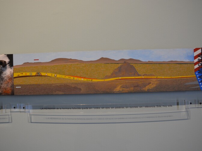 Visual Artist Jorge Pérez Vega. 2016. Acrylic on wood. "Creencias y aspiraciones hacia un destino incierto". Poet Elvia De Angelis.
