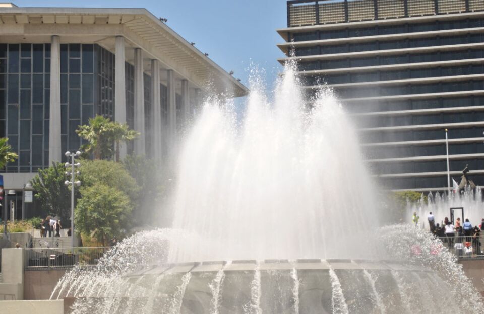 The Renovated Fountain in Grand Park. Vistors will be able to feel the water and keep cool as they walk4 near the fountain.