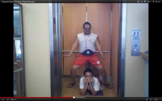 A screen shot of El Monte lifeguards spoofing a Korean viral music video.