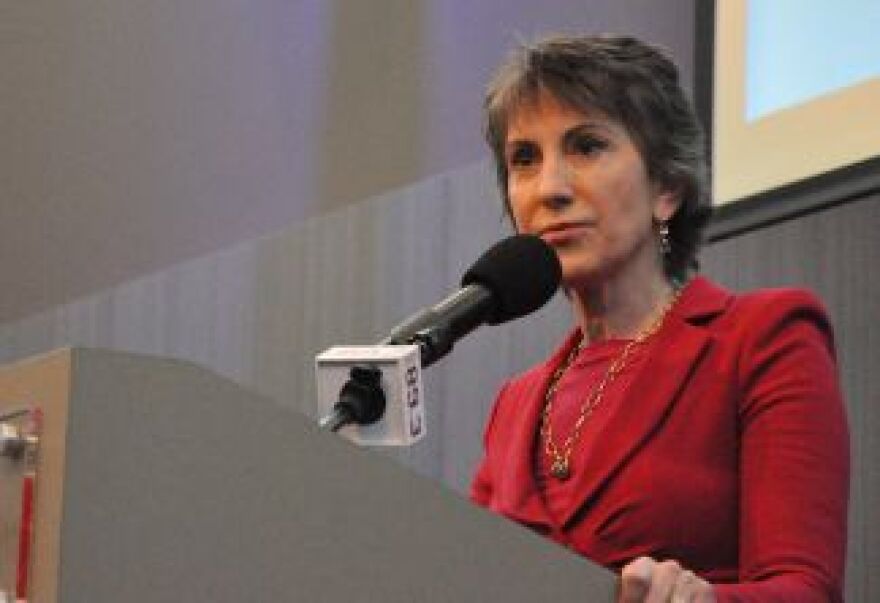 Republican candidate for U.S. Senate Carly Fiorina took questions from a stable of reporters in KPCC's Crawford Family Forum after a debate between her and Democrat Barbara Boxer, Sept. 29, 2010.