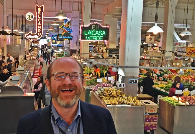 Outgoing LA Times food writer Russ Parsons at his "home away from home," Grand Central Market in downtown LA. His last day at the paper is the day before Thanksgiving.