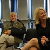 Orange County Congressman Dana Rohrabacher and Lori Ajax, Chief of California's Bureau of Medical Cannabis Regulation, at a panel on medical marijuana sponsored by UC Irvine, May 5, 2017. 