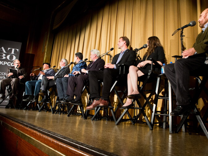 Larry Mantle hosts a discussion on the future of LA’s ports at the Queen Mary in Long Beach on June 2, 2015.