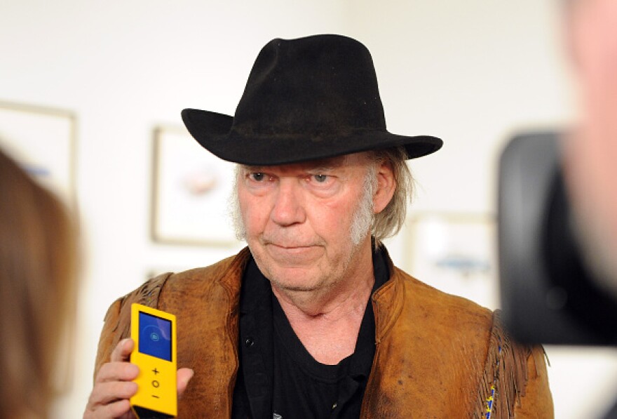 SANTA MONICA, CA - NOVEMBER 03:  Musician Neil Young attends his opening night reception for "Special Deluxe" Art Exhibition at Robert Berman Gallery on November 3, 2014 in Santa Monica, California.  (Photo by Angela Weiss/Getty Images)