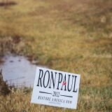 DES MOINES, IA - DECEMBER 14:  Rain falls on a Ron Paul campaign sign on December 14, 2011 in Des Moines, Iowa. Contenders for the Republican presidential nomination are stepping up their efforts in Iowa in front of the state's January 3, caucus.  (Photo by Scott Olson/Getty Images)