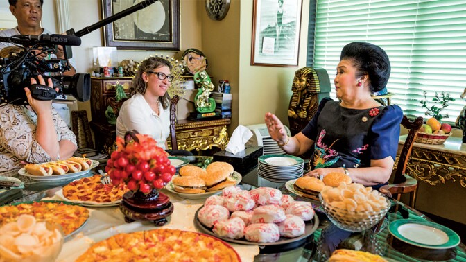 Lauren Greenfield interviews Imelda Marcos for the documentary, "The Kingmaker."