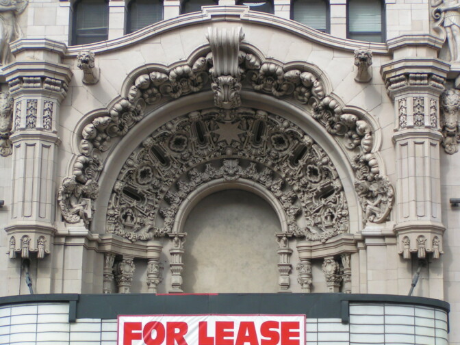 this is right above the marquee of the million dollar theater at 3rd and broadway in downtown los angeles.
