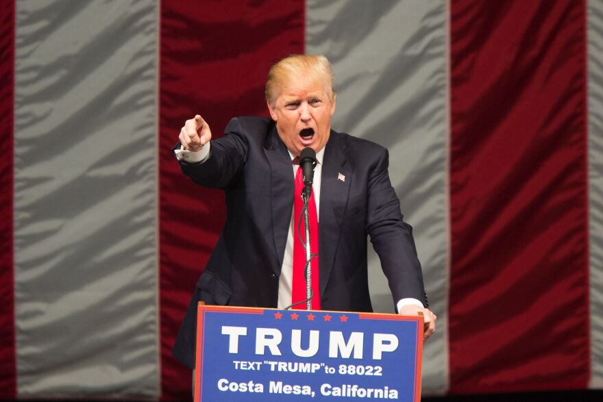 Republican presidential candidate Donald Trump speaks during a campaign rally at the Orange County Fair and Event Center, April 28, 2016, in Costa Mesa, California.