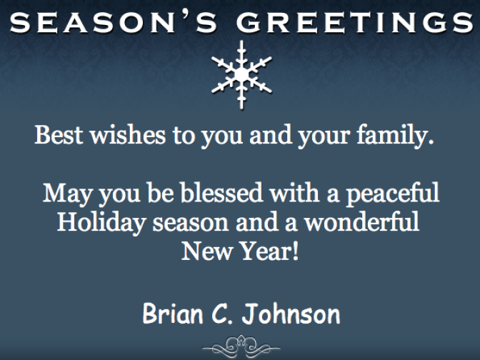 California politician Brian C. Johnson's holiday greeting card, 2011