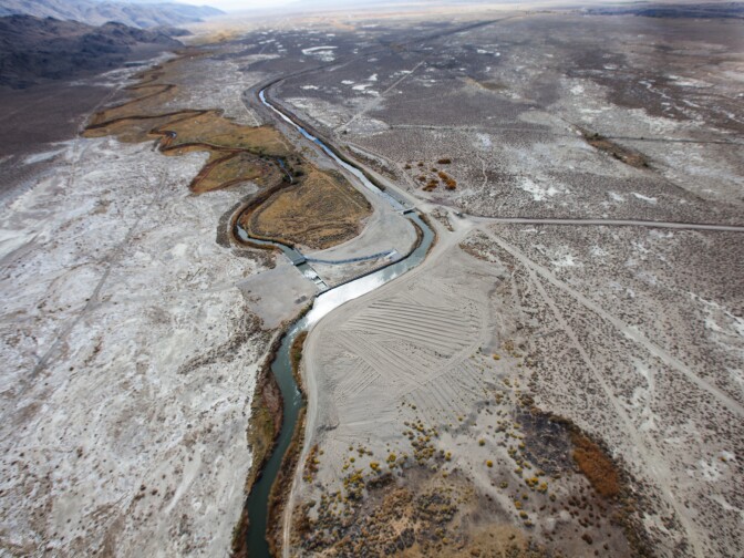The Los Angeles Aqueduct winds through the Owens Valley in the Eastern Sierras.