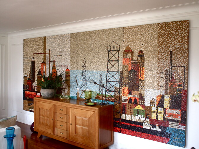 The John Smith mosaic mural inside Gregory Johnson's apartment