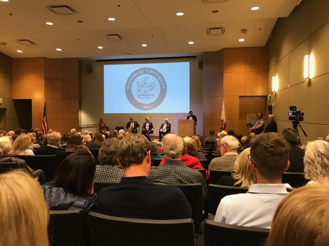 Politicians and panelists spoke to a packed crowd in Burbank about gun violence. (Emily Elena Dugdale/KPCC)