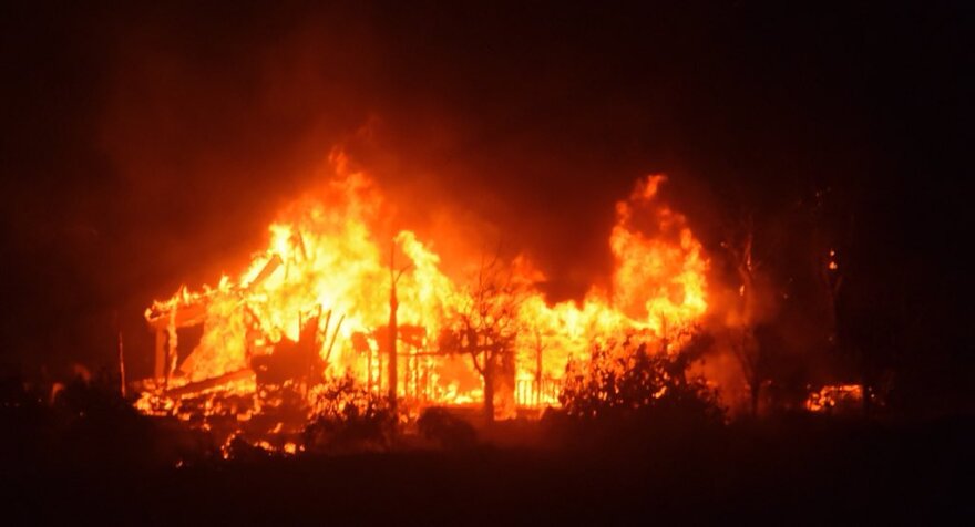 A home burns off Gobernador Canyon Road in Carpinteria during the Thomas Fire, early on Sunday morning, Dec. 10, 2017.