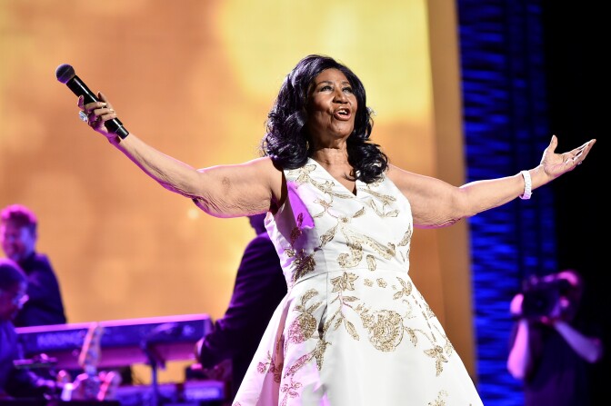 NEW YORK, NY - APRIL 19:  Aretha Franklin performs onstage during the "Clive Davis: The Soundtrack of Our Lives" Premiere Concert during the 2017 Tribeca Film Festival at Radio City Music Hall on April 19, 2017 in New York City.  (Photo by Theo Wargo/Getty Images for Tribeca Film Festival)