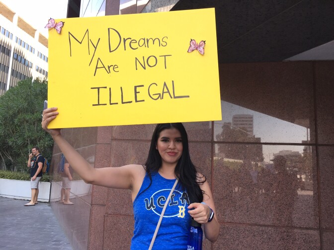 Dana Herrera, 23, is student at L.A. Valley College who plans to transfer to UCLA. She lives in Panorama City and came to Downtown Los Angeles for the CHIRLA rally supporting DACA on Sept. 1, 2017.