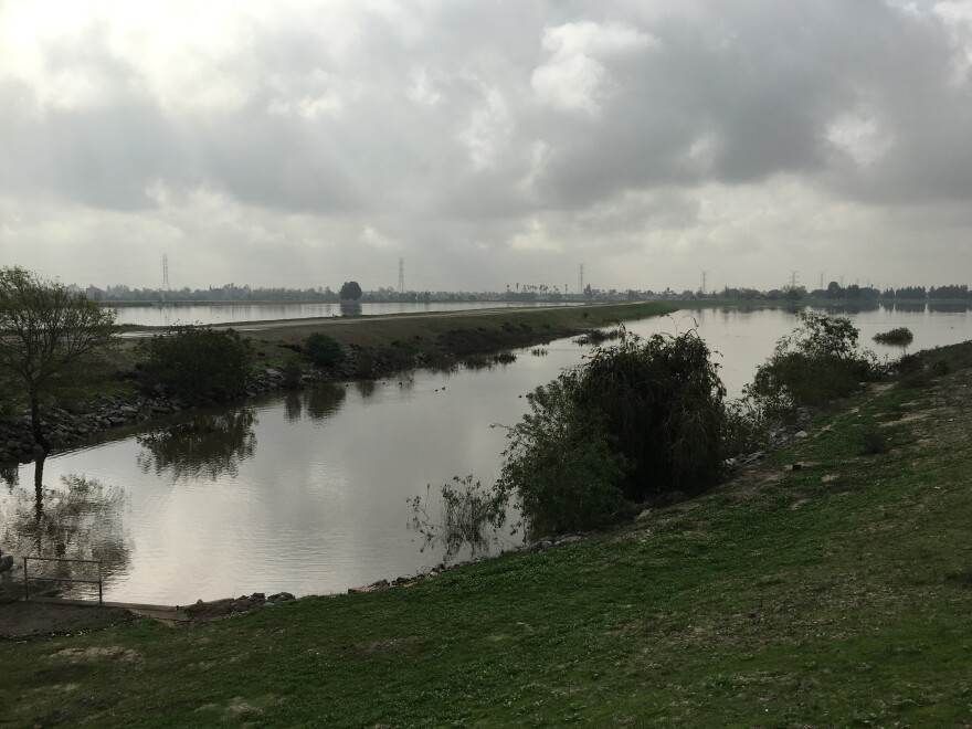 One of ten spreading basins that receive stormwater runoff from the Rio Hondo Channel for percolation into an underground aquifer.
